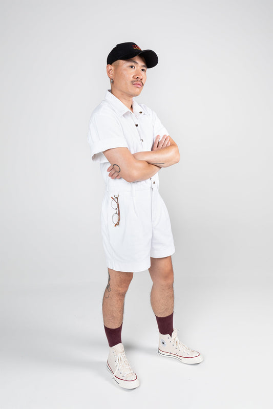 Cropped Ringer Suit - Short - White