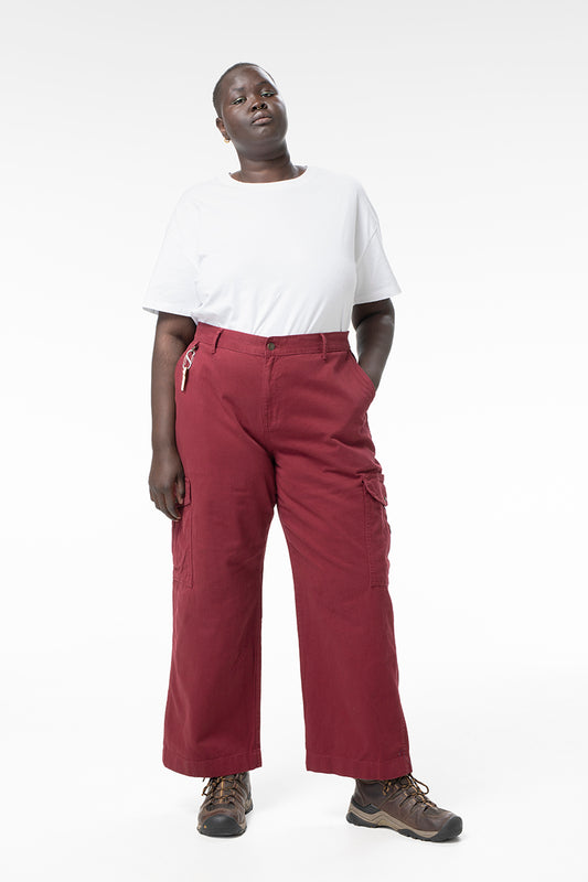 Mid Rise Cargo Pants - Burgundy