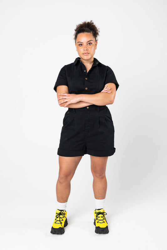 Cropped Ringer Suit - Short - Black