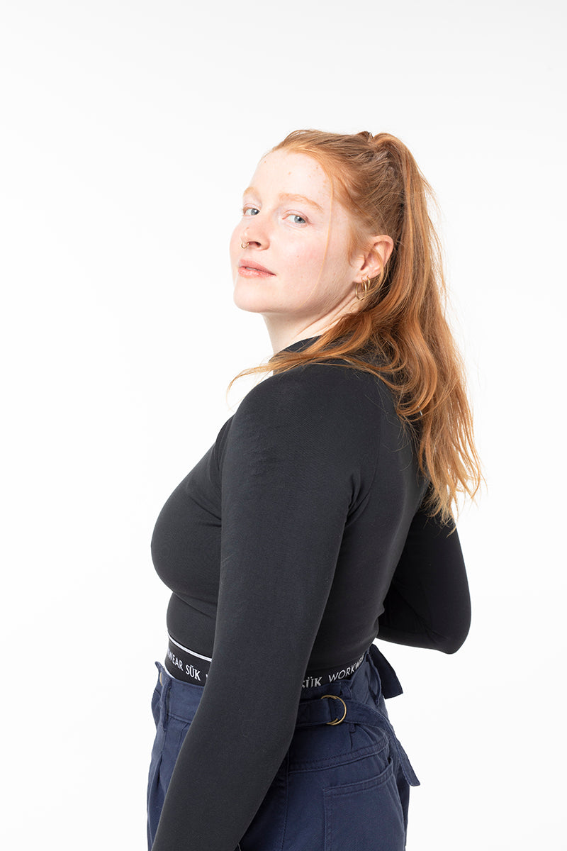Long Sleeve Crop Top - Black