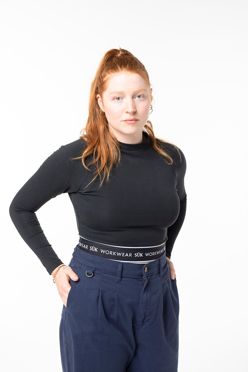Long Sleeve Crop Top - Black