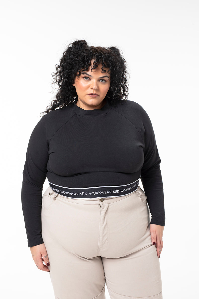 Long Sleeve Crop Top - Black