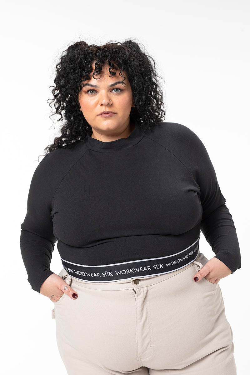 Long Sleeve Crop Top - Black