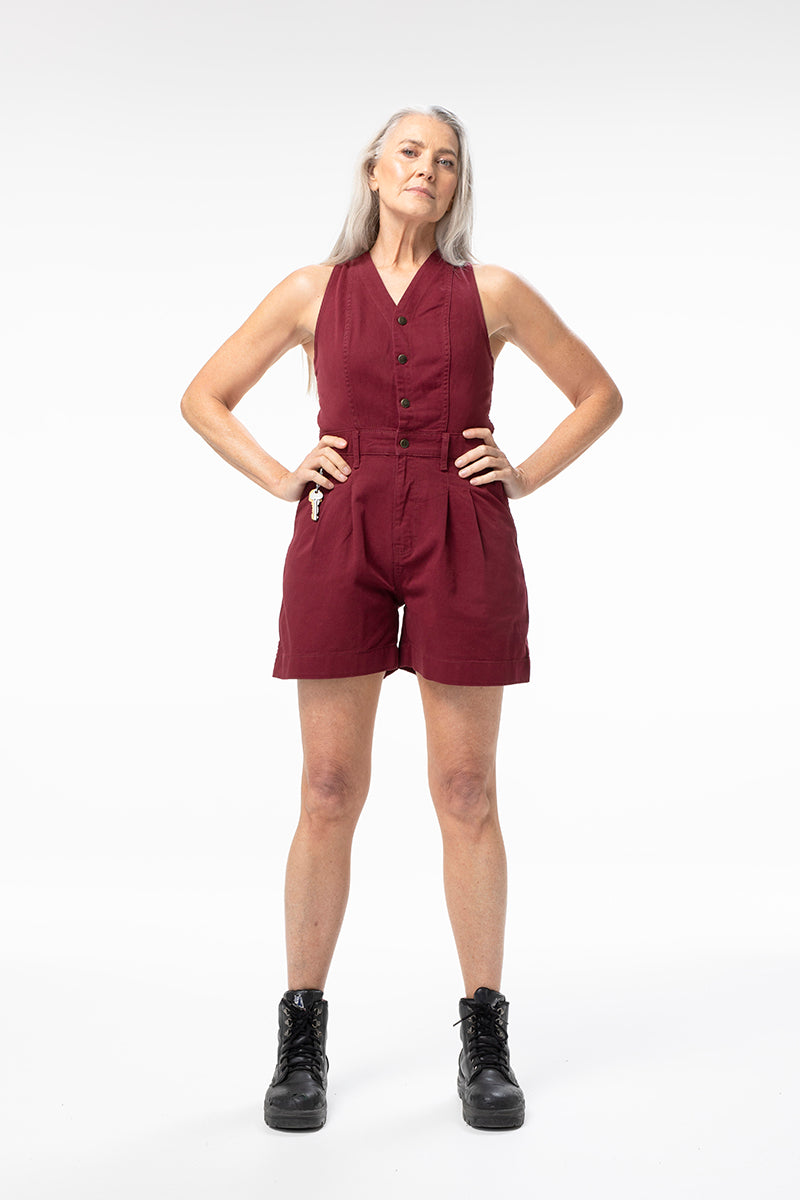 Cropped Roper Suit - Burgundy